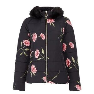 Show Me Your Mumu Floral Alpine Puffer Coat in Black, Size S Small